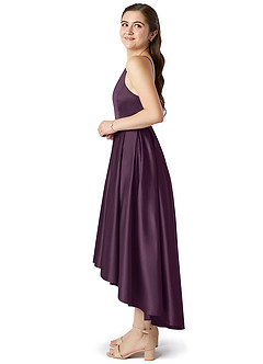 Azazie Jemima Junior Plum A-Line with Pockets Stretch Satin Dress image3