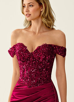 Nerine Bourgogne Robe de bal sirène à corset en dentelle et dos lacé image2