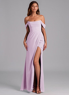 Azazie Johana Jurken voor bruidsmeisjes Converteerbaar Jurk van Chiffon met Zeemeermin Off the Shoulder Frosted Lila image1