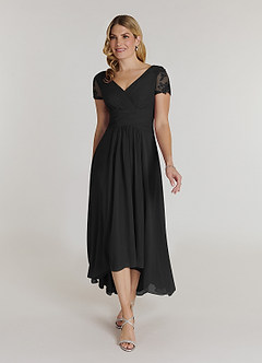 Azazie Thais Mother of the Bride Dresses Black A-Line Lace Chiffon Dress image1