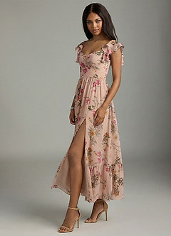 Azazie Anaya Brautjungfernkleider Eine Linie Herzausschnitt Chiffon Kleid Rosenblüten image3