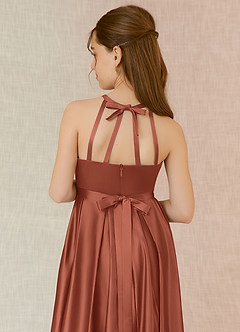 Azazie Arianthe Junior Clay A-Line with Pockets Stretch Satin Dress image7