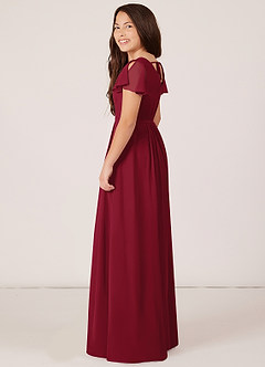 Azazie Peony Junior Burgundy A-Line Pleated Chiffon Dress image5