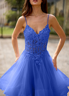 Spitze Royal Blue Sheer Lace Prom Dress image7