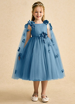 Azazie Staria Blumenmädchenkleider Ballkleid Gestreift Tüll Kleid Stahlblau image6