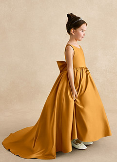 Azazie Mimia Blumenmädchenkleider A-Linie Schleifen Matte Satin Kleid Butterscotch image1