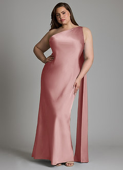 Azazie Juniper Pasjurken voor thuis Jurk van Stretch Satijn met Zeemeermin One-shoulder Stoffige Roos image7