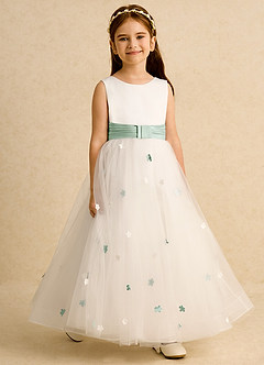 Azazie Cricket vestidos de niña de las flores Vestido de Marfil Agave de Satin Mate de Princesa con Plisado image6
