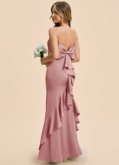 Azazie Lioren Junior Dusty Rose Sheath Bow Stretch Satin Dress image4