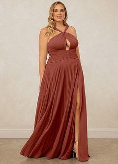 Christian Siriano Bridal for Azazie 1009 Bridesmaid Dresses Auburn A-Line Pleated Chiffon Dress image12
