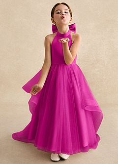 Azazie Bev Flower Girl Dresses Fuchsia A-Line Convertible Tulle Dress image4