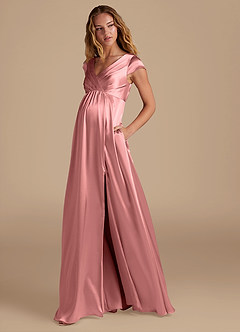 Azazie Allessia Maternity Bridesmaid Dresses A-Line Metallic Satin Floor-Length Dress image3