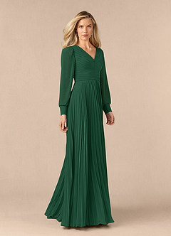 Azazie Zina vestidos de madre de la novia Vestido de Verde Oscuro de Gasa de Corte En A con Plisado image2