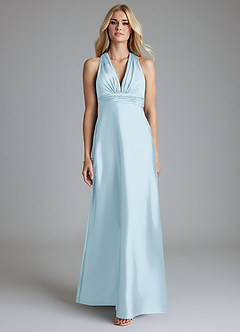 Azazie Raelynn Venta Final Vestido de Azul Cielo de Satén Elástico de Corte en A con Plisado image4