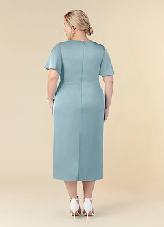 Azazie Everlyn Mother of the Bride Dresses Moody Blue Sheath Pleated Stretch Satin Dress image8