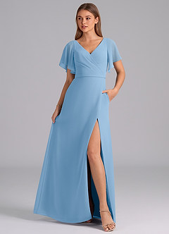 Azazie Ambrosia Bridesmaid Dresses Powder Blue A-Line Pleated Chiffon Dress image3