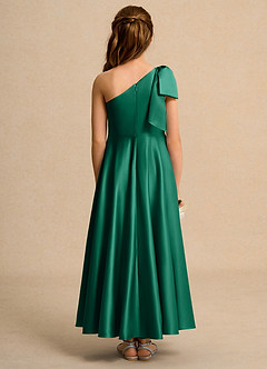 Azazie Guppy Junior Formal Jurken voor bloemenmeisjes A-Lijn Jurk van Mat Satijn One-Shoulder Smaragd image2