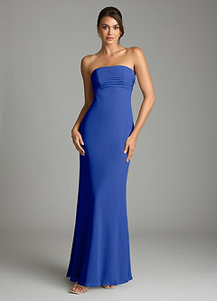 Azazie Saylor Vestidos de damas de honor Vestido de Azul Real de Gasa de Corte Sirena con Sin tirantes image3