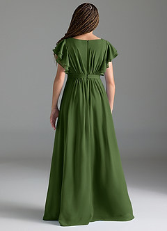 Azazie Daphne Junior Robe Trapèze en Mousseline de soie Plissée Olive image2