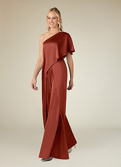 Azazie Hagretta Mother of the Bride Dresses Terracotta Jumpsuit/Pantsuit Stretch Satin Dress image4