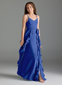 Azazie Peyton Junior Royal Blue A-Line V-Neck Cascading Ruffles Chiffon Dress image3