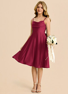 Azazie Bear Junior Burgundy A-Line Sweetheart Neckline Stretch Satin Dress image4