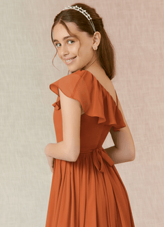 Azazie Mango Junior Robe Trapèze en Mousseline de soie Rayé Cannelle image5
