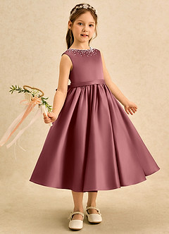 Azazie Doodle Flower Girl Dresses Amethyst Ball-Gown Bow Matte Satin Dress image3