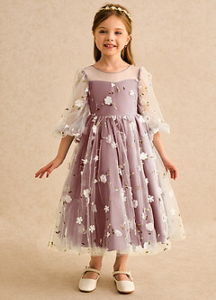 Azazie Elowen Robe Demoiselle D'honneur Fillette Robe Trapèze en Dentelle Encolure en Forme de Cœur Rose Du Désert image3