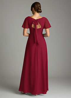 Azazie Kimber Vestidos de damas de honor Vestido de Borgoña de Gasa de Corte en A con Manga volante image2