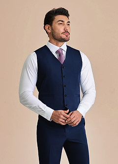 front James Blue Structured Stretch Suit Vest