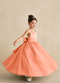 Azazie Peanut Robe Demoiselle D'honneur Fillette Robe Trapèze en Tulle Bretelle Coucher De Soleil image5