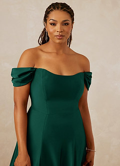 Christian Siriano Bridal for Azazie 1002 Bridesmaid Dresses Emerald A-Line Off the Shoulder Stretch Satin Convertible Dress image13