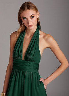 Azazie Oli Bridesmaid Dresses Dark Green Pleated Stretch Satin Jumpsuit image6