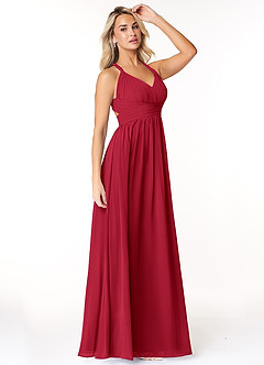 Azazie Ashia Final Sale Scarlet A-Line Pleated Chiffon Dress image4