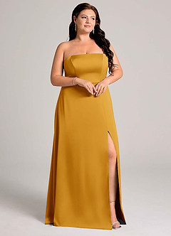 Azazie Wren Bridesmaid Dresses Butterscotch A-Line Strapless Stretch Satin Convertible Dress image12