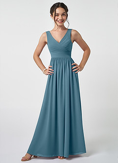 Azazie Keyla Junior Abito A-Line in Chiffon Plissettato Bermuda image1