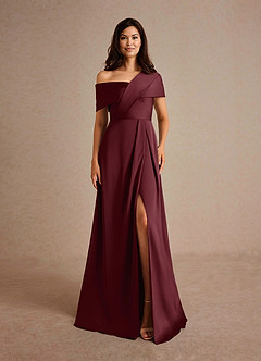 Azazie Milton Mother of the Bride Dresses Cabernet A-Line Pleated Stretch Satin Dress image7
