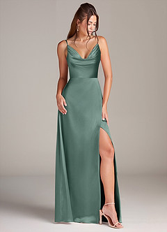 Azazie Sarella Bridesmaid Dresses Eucalyptus A-Line Pleated Stretch Satin Dress image3