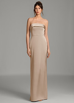 Azazie Phoenyx Bridesmaid Dresses Taupe Sheath Strapless Stretch Satin Dress image1