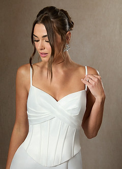 Azazie Carryn Wedding Dresses Diamond White Mermaid Strapless Satin Dress image4