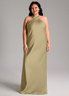 Azazie Doretta Bridesmaid Dresses Moss Green Mermaid Pleated Stretch Satin Dress image6