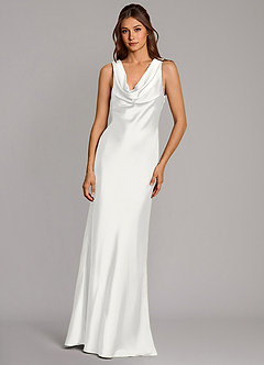 Azazie Cheryl Bridesmaid Dresses White Mermaid Stretch Satin Dress image4