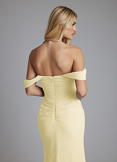 Azazie Luiza Brudtärnklänningar Klä av Sjöjungfru i Chiffong Av axeln Citronsorbet image3