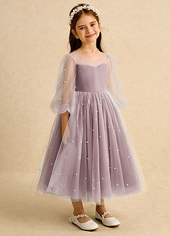 Azazie Trudy Flower Girl Dresses Vintage Mauve Ball-Gown Sweetheart Neckline Tulle Dress image1
