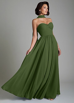 Azazie Petra Bridesmaid Dresses Olive A-Line Corset Chiffon Dress image1