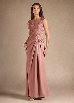 Azazie Santa Barbara Mother of the Bride Dresses Rosette Sheath Pleated Stretch Satin Dress image4