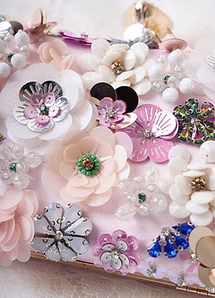 front Sequin Flower Embellished Clutch