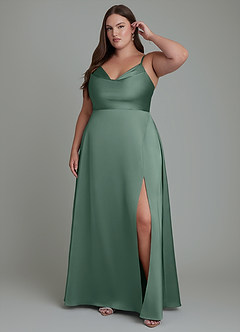 Azazie Sarella Brautjungfernkleider A-Linie Plissee Stretch-Satin Kleid Eukalyptus image6