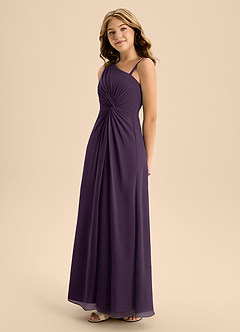 Azazie Brooke Junior Plum A-Line Side Slit Chiffon Dress image6